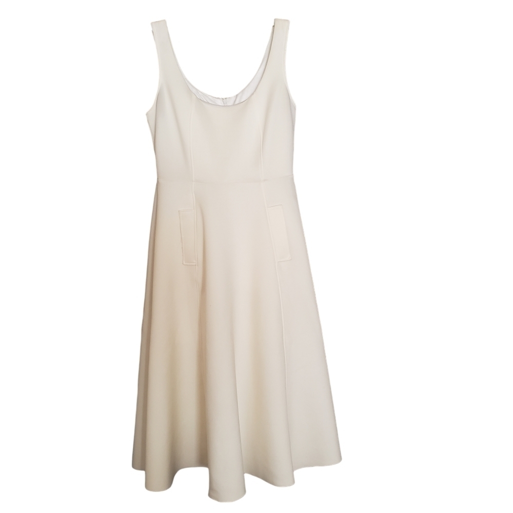 Ivory Scuba Knit Midi Dress Fit & Flare Scoop Neck Tank Off-White Dress Size L